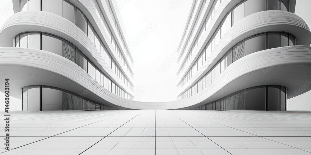 Fototapeta premium Modern architecture, empty plaza, monochrome facade.