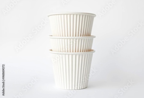 Wallpaper Mural Three layers of white paper cups, neatly stacked against a white background, drinkware, office Torontodigital.ca