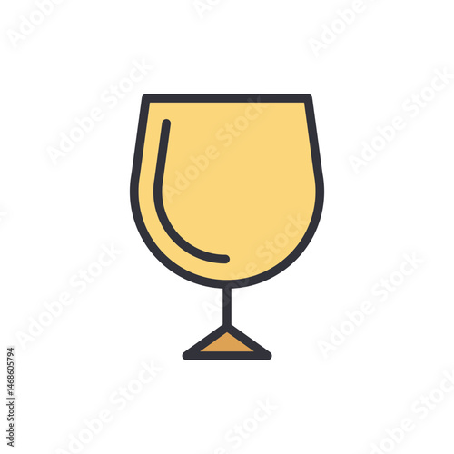 A minimalist illustration of a wine glass, filled with a light golden hue drink