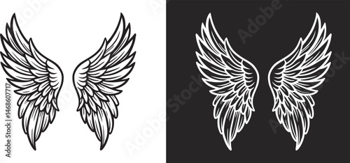 Angel wings silhouettes, Angel wings vector art, hand drawn bird or angel wings of different shape, vector illustration