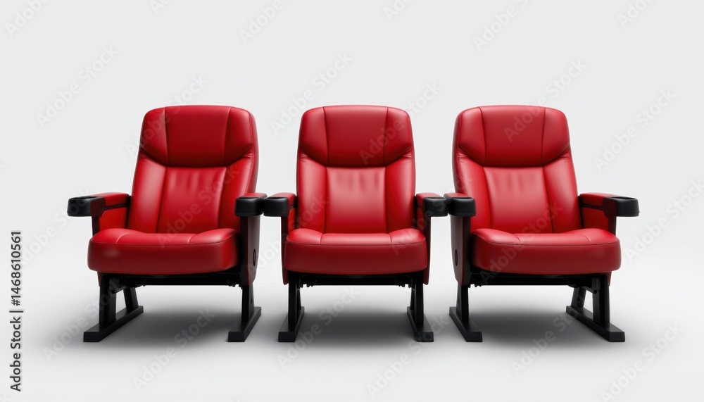 Obraz premium Comfortable red theater seats modern cinema furniture design minimalist style front view relaxation concept