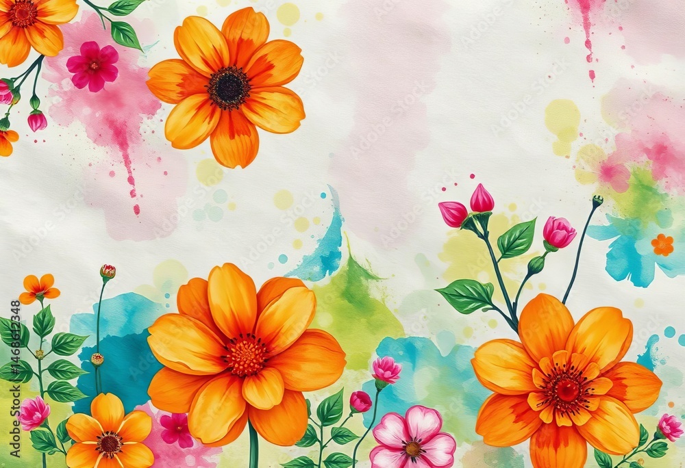 Fototapeta premium Vibrant grunge floral watercolor abstract, textured paper, color splash, vivid