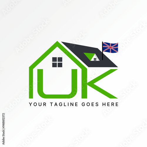 Logo design graphic concept creative premium vector stock image top sell initial UK font roof house and flag british to home property england britain