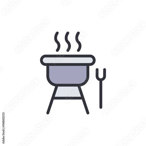 Stylized illustration of a smoking barbeque grill with utensils