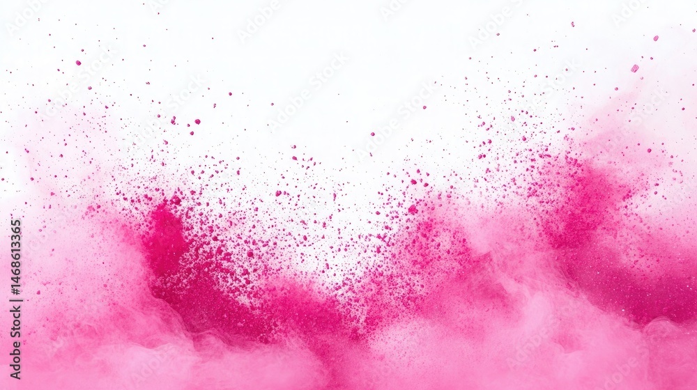 Obraz premium Pink & Red Geometric Shard Explosion – Dynamic Abstract Motion, Abstract Pink Crystal Explosion with Shattered Polygonal Fragments on White Background