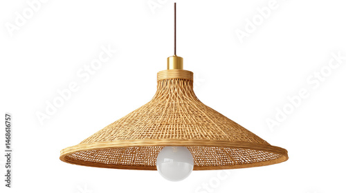 Woven Pendant Lamp: A beautifully crafted woven pendant lamp hangs elegantly, its intricate texture and warm light inviting a sense of rustic charm and elegance.