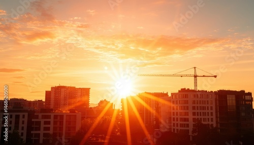 City skyline sunset construction