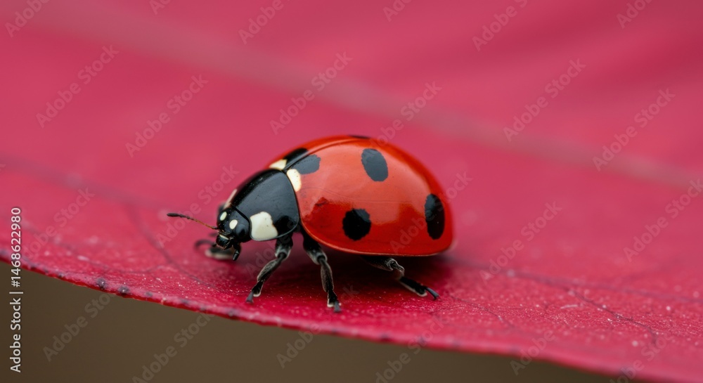 Naklejka premium Ladybug on crimson leaf