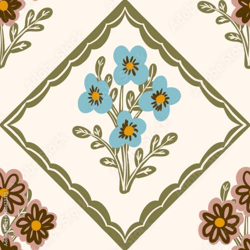Fototapeta Naklejka Na Ścianę i Meble -  Seamless watercolour and unique floral pattern background for covers, notes, Soft backgrounds colour. Watercolour art work. Flower stalk. Pink flower.