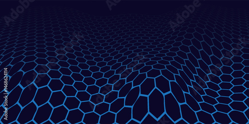 Modern dark blue abstract horizontal banner background with glowing geometric lines.Suitable for covers, brochures, presentations, eps 10
