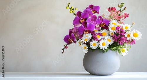 Elegant Floral Centerpiece with Orchids and Daisies.