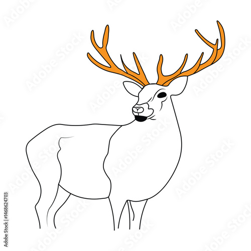 This vector illustration shows a black silhouette of a wild stag deer head, an animal with prominent antlers, often associated with nature and hunting