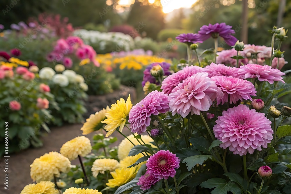 Obraz premium A beautiful bouquet of pink and yellow chrysanthemum flowers showcases the beauty of nature's floral colors