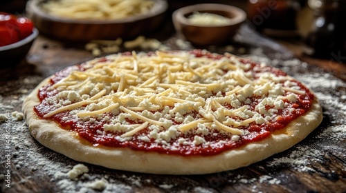 Wallpaper Mural Uncooked pizza with tomato sauce and cheese on a floured surface. Torontodigital.ca
