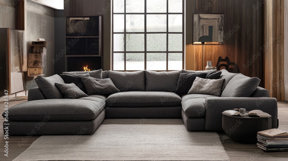 Fototapeta premium Sectional sofa placed in a cozy room