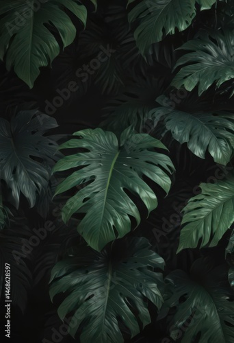 Luxurious dark green & black tropical leaf abstract  Bold, exotic, shadowy design ,  elegant,  moody,  pattern
