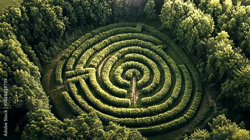 Lush green maze surrounded by trees. Lush green maze surrounded by trees.