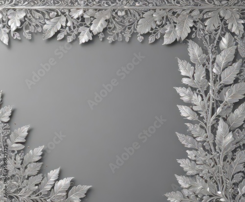 Luxurious silver leaf lace border, shimmering, intricate detail , leaves, festive, refined