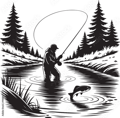 Fishing SVG – Fish Hunting Silhouette for Outdoor Lovers

Fisherman Vector – Bass & Trout Hunting Clipart

Catch of the Day – Fishing Silhouette for Shirts & Decals

Angler Clipart – Wild Fish Vector 