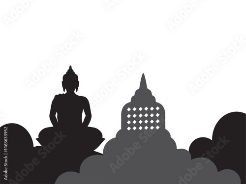 Vesak Day Silhouette Background Line Art