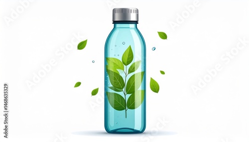 Wallpaper Mural Eco-Friendly reusable water bottle with leaves inside promotes sustainability and healthy hydration on a white background Torontodigital.ca
