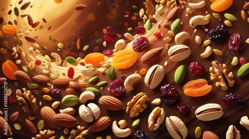 Brown coffee beans and nuts with chocolate, a healthy and natural food ingredient