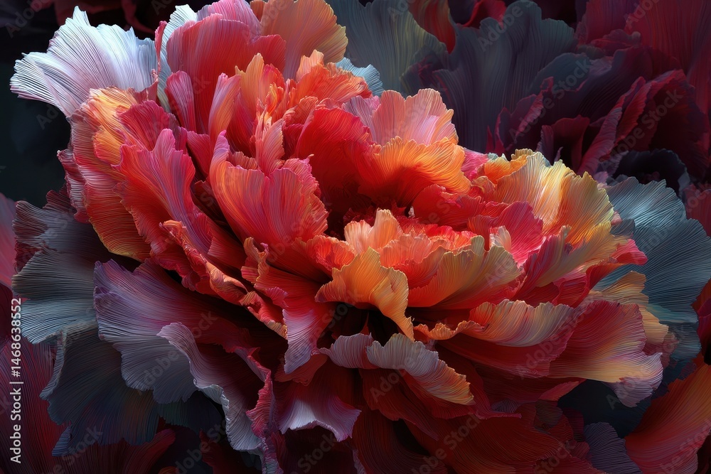 Obraz premium Close-up of a vibrant, textured peony blossom.