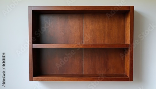 Empty wooden wall mounted bookcase with two shelves home decor