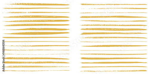 Golden foil artistic vector brush strokes, brushstroke shapes, smears, stripes, rough lines set. Hand drawn textured text backgrounds collection, gold painted graphic elements. Frame, banner templates