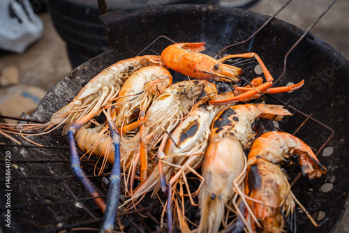 River prawn giant shrimp grilled on fire famous asian food