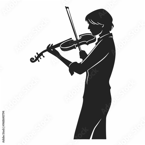  vector icon of a person playing violin, black silhouette, white background, minimalist design