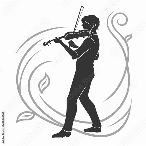  vector icon of a person playing violin, black silhouette, white background, minimalist design
