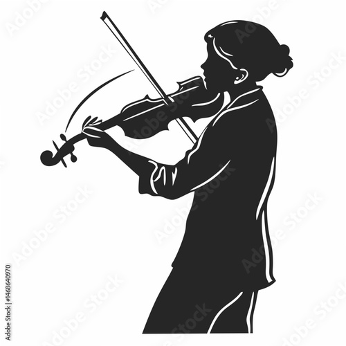  vector icon of a person playing violin, black silhouette, white background, minimalist design