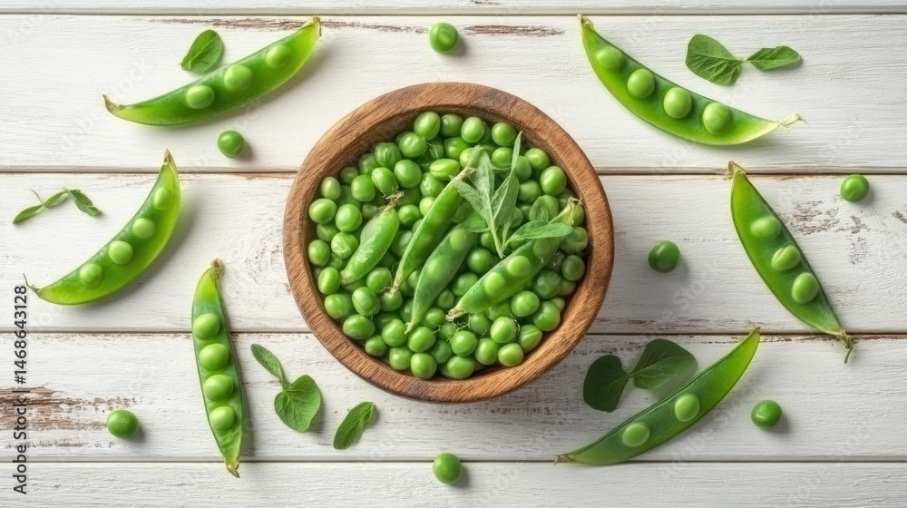Obraz premium Fresh green peas in a wooden bowl (3)