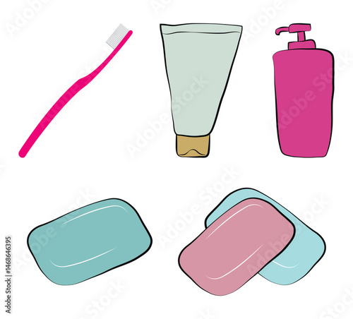 Toothbrush and Soap - Hygiene Essentials Flat Vector Illustration.