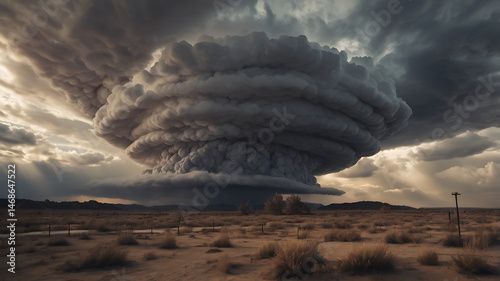 Epic Storm Clouds Over Desert Landscape: Majestic and Ominous Natural Phenomenon