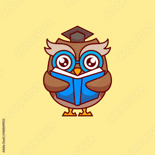Cute Owl Holding a Book – Educational Theme Cartoon Illustration