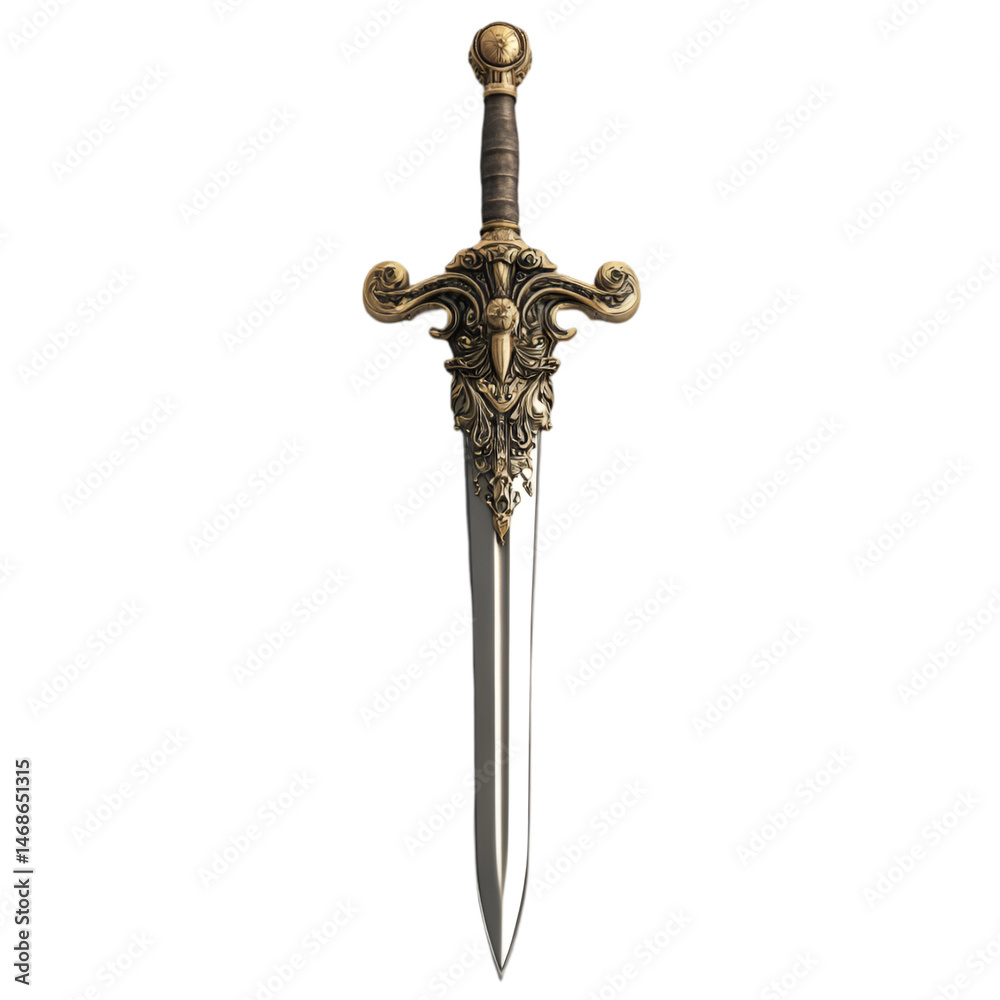 Ornate Gold and Silver Sword Fantasy Weapon Medieval Design,
