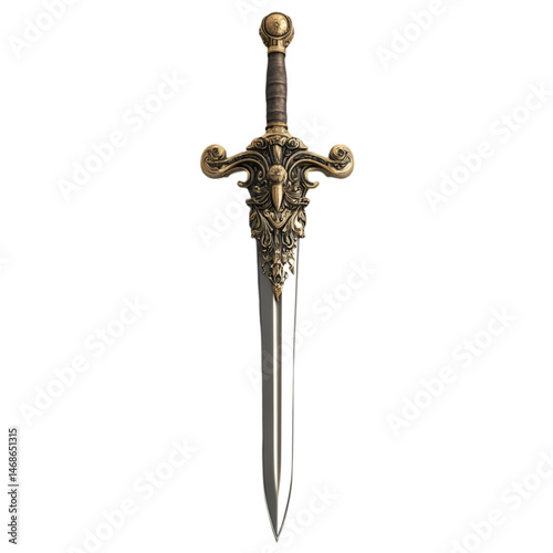 Ornate Gold and Silver Sword Fantasy Weapon Medieval Design, photo