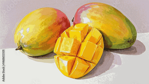 Golden Nectar Wash ripe mango isolated watercolor vector illustration svg
