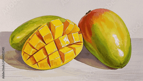 Juicy Mango Glow ripe mango isolated watercolor vector illustration svg