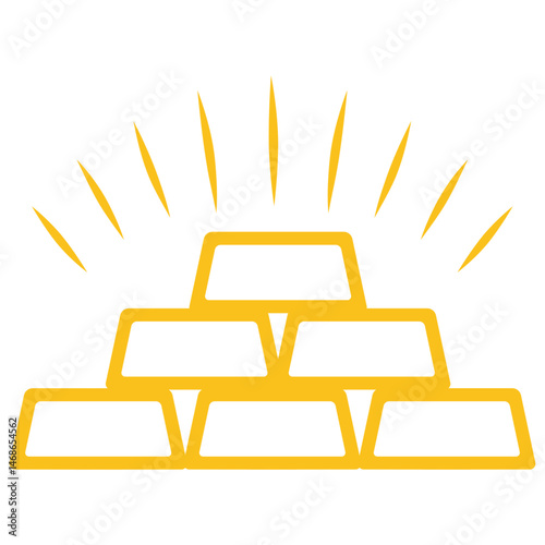 Gold Bar Stack Icon Golden Ingot Treasure Vector Illustration Outline Drawing