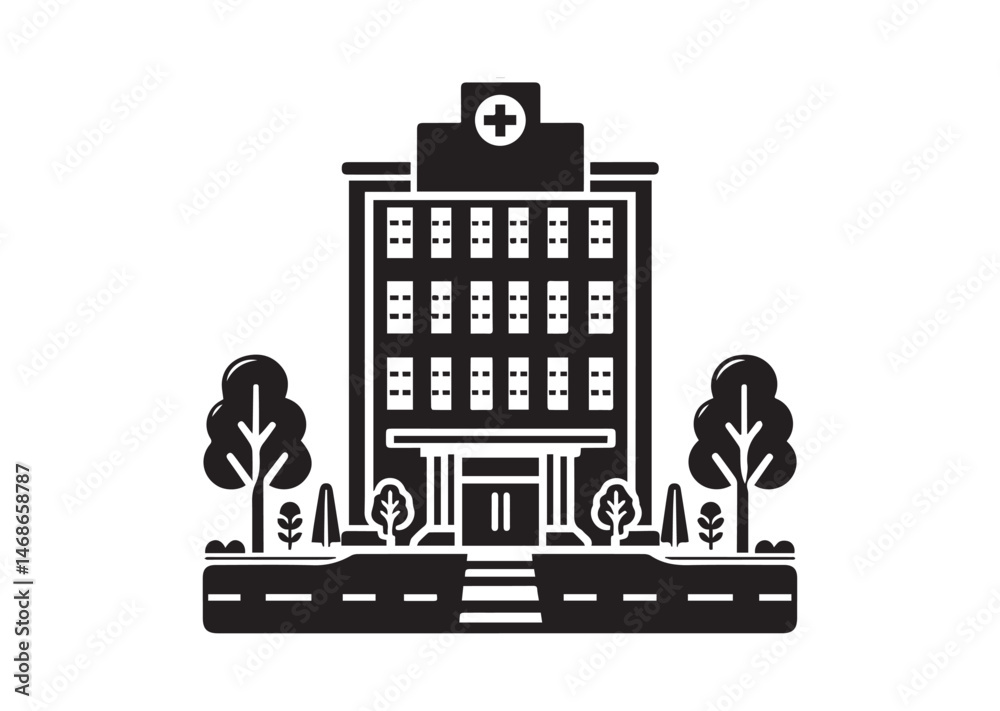 Hospital Building Silhouette Vector Hospital Building Silhouette Vector