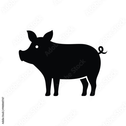 Flat and Minimal pig icon vector illustration of silhouette on white BG