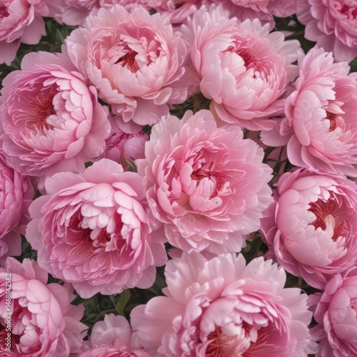 Tightly packed pink peonies, delicate petals, soft pink backdrop , pink peony bloom, soft focus, romantic