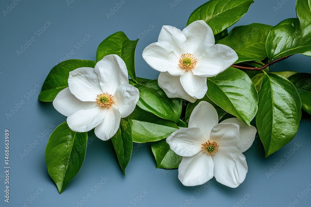 Fototapeta premium Delicate magnolia blossoms on a muted backdrop