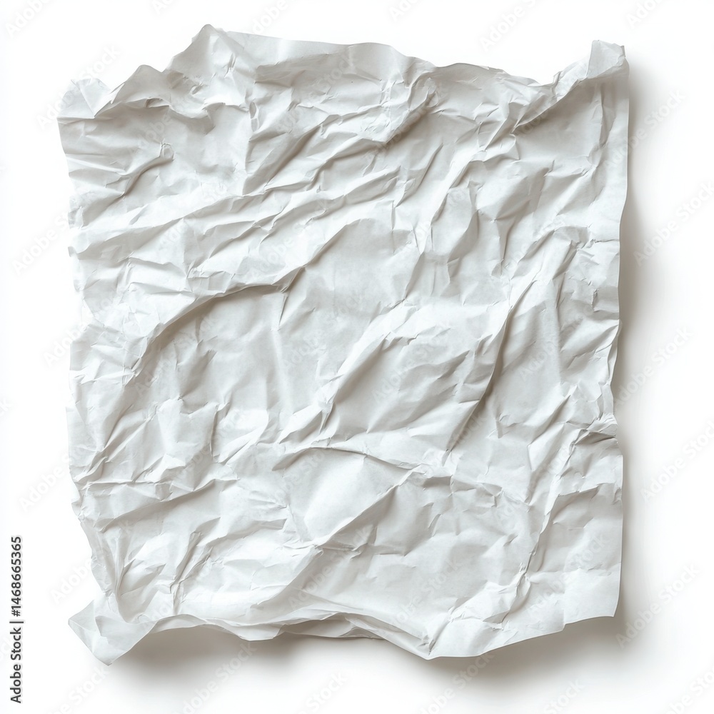 Crumpled piece of paper texture on a white background Crumpled piece of paper texture on a white background