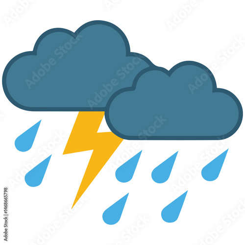 Rain storm with clouds isolated vector illustration on white background