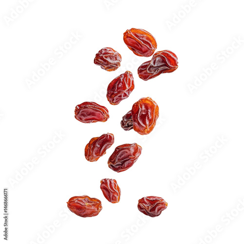 Fresh Organic Raisins Falling on Black  for Healthy Snack Isolated on transparent background