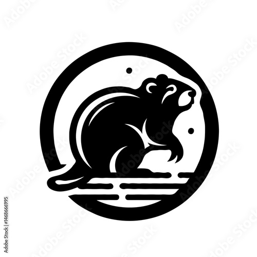 Beaver silhouette in circular design against minimalistic background  